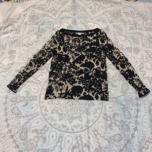 Diane Von Furstenberg Tiponi Silk Blend Top Long Sleeve Black Tan Sz 4